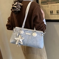 Sac bowling chic à paillettes bleu-argent avec pendentif étoile et fines bretelles - Argent (Avec Pendentif)