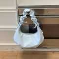 Light blue pleated handle hobo bag with a soft crescent shape and ruched design details - Blue