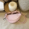 Minimalist light pink half-moon crossbody bag with decorative knot strap and silver rings - Pink