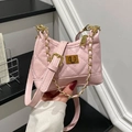 Pink quilted crossbody bag with gold chain strap and turn-lock closure in premium synthetic leather - Pink