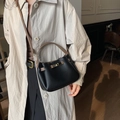 Borsa a secchiello in pelle nera con manico marrone e tracolla staccabile elegante - Nero