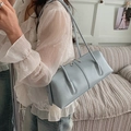 Chic light blue faux leather baguette tote bag with long shoulder straps for women - Blue