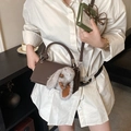 Minimalist dark brown PU leather crossbody bag with a cute gray rabbit charm - Coffee with Pendant