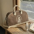 Retro canvas travel bag in coffee and beige with adjustable shoulder strap - Brown