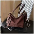 Dark brown matte suede hobo bag with adjustable strap and decorative mini pouch - Suede Coffee