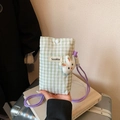 Sacoche téléphone à carreaux verts et blancs avec sangle violette et lapin mignon - Vert