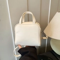 Bolso de mano minimalista de cuero blanco crema con bandolera para mujer chic - Blanco