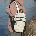 Detail of white nylon checkered backpack with waterproof texture and mesh side pockets - White