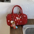 Borsa a tracolla rossa con stelle bianche e ricamo a forma di cavallo a dondolo - Con Ciondolo Cavallo di Peluche / Rosso