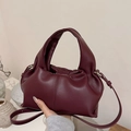Bolso plisado burdeos de moda con correa bandolera y textura de cuero PU suave de mujer - Burdeos