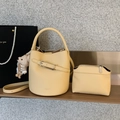 Chic light yellow leather bucket bag set with inner pouch and cute bear pendant charm - Yellow with Pendant