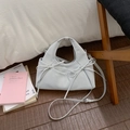 Minimalist light blue pleated dumpling bag with stylish bow knots and a long strap - Light Gray