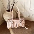 Gefaltete rosa Ledertasche mit silbernen Details und Retro-Y2K-Taschen mit Schultergurt - Rosa