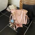 Pink quilted bucket bag with golden chain strap and brown teddy bear charm accessory - Pink (with Pendant)