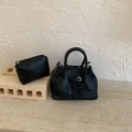 Elegant black woven bucket bag with matching inner pouch and premium leather handles - No Pendant / Black