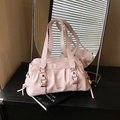 Borsa sottobraccio rosa plissettata con dettagli argento e trama in pelle - Rosa