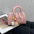 Chic pink woven fabric mini Boston bag with decorative charms and silver hardware - Pink