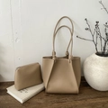 Beiges Set aus Tragetasche in Lederoptik mit Knotengriffen und kleiner Tasche - Tote Bag Set (Khaki) / Khaki