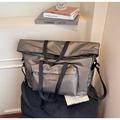Metallic grey waterproof tote bag with black straps on corduroy cushions for travel - Khaki