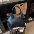 Minimalist black arched Boston bag with double handles and adjustable shoulder strap - Smooth Black