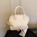 Chic beige shell handbag in smooth leather with twin handles and crossbody strap - Plain White