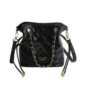 Sac seau matelassé noir avec cordon de serrage, chaîne dorée et texture en similicuir - Noir