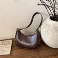 Borsa a spalla vintage francese marrone scuro con finitura lucida e cerniera dorata - Stile di base / caffè