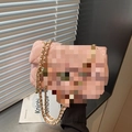 Elegant pink quilted crossbody bag with gold chain strap and luxury diamond stitching - Coffee