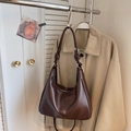 Vintage dunkelbraune große Shopper-Tasche mit geknotetem Schultergurt und Reißverschluss - Braun