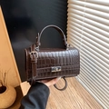 Borsa a mano marrone stampa coccodrillo con chiusura argento e tracolla regolabile - caffè