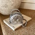 Mini silver round crossbody bag with quilted pattern and metal flower decoration - Silver