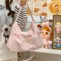 Roze hobo-draagtas met trekkoorddetails en verstelbare schouderband voor vrouwen - Roze met hanger