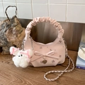 Sac bandoulière rose en PU avec imprimés cerises, nœud en cuir et charm ours - Rose