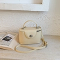 Détail du sac boîte crème avec fermoir rotatif en métal argenté et poignée haute - Jaune sans pendentif