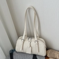 Borsa bowling retrò bianco crema con doppi spallacci regolabili e finiture argentate - Bianco