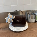 Classic dark brown box handbag with silver twist lock and cute teddy bear accessory - Coffee with Pendant