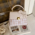 Pink and beige crossbody bag featuring kitten metal lock and large leather bow - Off White
