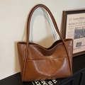 Vintage caramel brown leather tote bag with elegant oil wax finish and double shoulder straps - Brown