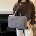 Grey corduroy tote bag for laptops with zippered front pocket and large capacity - Gray