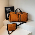 Burnt orange foldable travel bag set with large fitness duffel and small crossbody bag - Orange