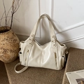 Chic cream white PU leather tote bag with gold zippers and vintage aesthetic - White