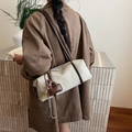 Retro cream canvas cylinder shoulder bag with brown leather straps and tassel detail - With Pendant / Off White