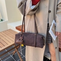 Vintage dark brown suede cylinder shoulder bag with leather straps and decorative charms - With Pendant / Brown