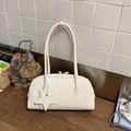 Minimalist white baguette shoulder bag with matte leather finish and star charm pendant - White