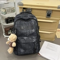 Sac à dos gris foncé à motif d'étoiles avec broderie et porte-clé ourson - Avec Pendentif / Noir Étoile Grise