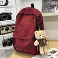Dunkelroter Rucksack mit Sternenmuster, Teddybär-Anhänger und modernem Streetstyle - Rot mit Anhänger