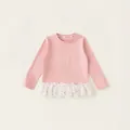 Camiseta rosa de manga larga para niña con bordado 'Be Dazzling' y dobladillo encaje - Rosa / 110
