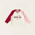 Camiseta raglán de algodón para niñas con estampado de corazón rojo y rosa y Meraki - Albaricoque / 110