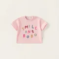 Camiseta rosa para niños con letras Smile y un cómodo cuello redondo de algodón - 80 / Rosa