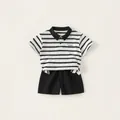 Kids black and white striped polo shirt and shorts set with Dream embroidery - 80 / Black & White Stripes